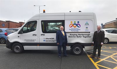 Cllr Phil Knowles and Rupert with a side view of the Community Safety Van