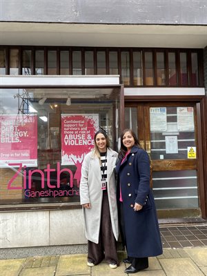 Asha and Deputy PCC Rani outside the Zinthiya Trust building