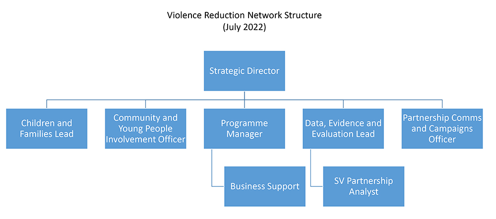 Image of the Violence Reduction Network Structure Chart - July 2022