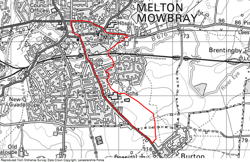 Map of Melton Mowbray area